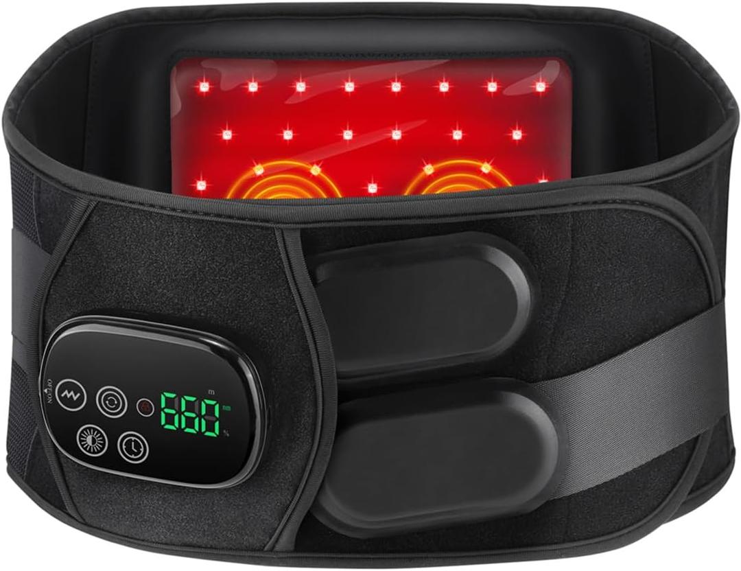 Cordless Sciatica Pain Relief Devices - 660nm 850nm Near Infrared Red Light Therapy Belt Lower Back with Heating Soothing Vibration, Support to 50" Waist, Auto Off, 1H Run Time