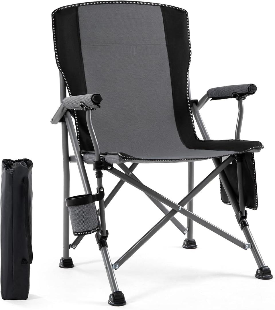 Camping Chair for Adults,Portable Folding Lawn Chair for Outside,Heavy Duty Camping Chair Support up to 330lbs,Collapsible Outdoor Chair with Cup Holder(Grey)