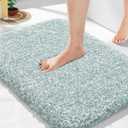 Yimobra Bathroom Rugs Non Slip Washable 24x17, Ultra Soft and Water Absorbent Bath Mats, Plush Fluffy Shower Mat Outside, Microfiber Thick Matts for Bathroom Floor/Sink, Sky Light Blue and White