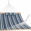 Lazy Daze Hammocks 12FT Quilted Fabric Hammock with Pillow, Double 2 Person Hammock with Spreader Bar for Outdoor Outside Patio Garden Yard Pool Beach QFH034 (Aqua Navy)