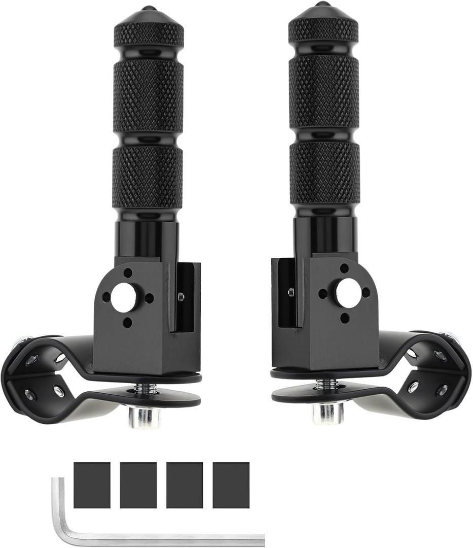 8mm 90° Foldable Foot Pegs, M8 Anti-Skid Rearsets for Motorcycle E-Bike
Fold to L-shape save space. Fits 19-25mm round tubes. Knurled grip anti-slip. Fit for Honda/Yamaha/Kawasaki/Ducati/Suzuki.