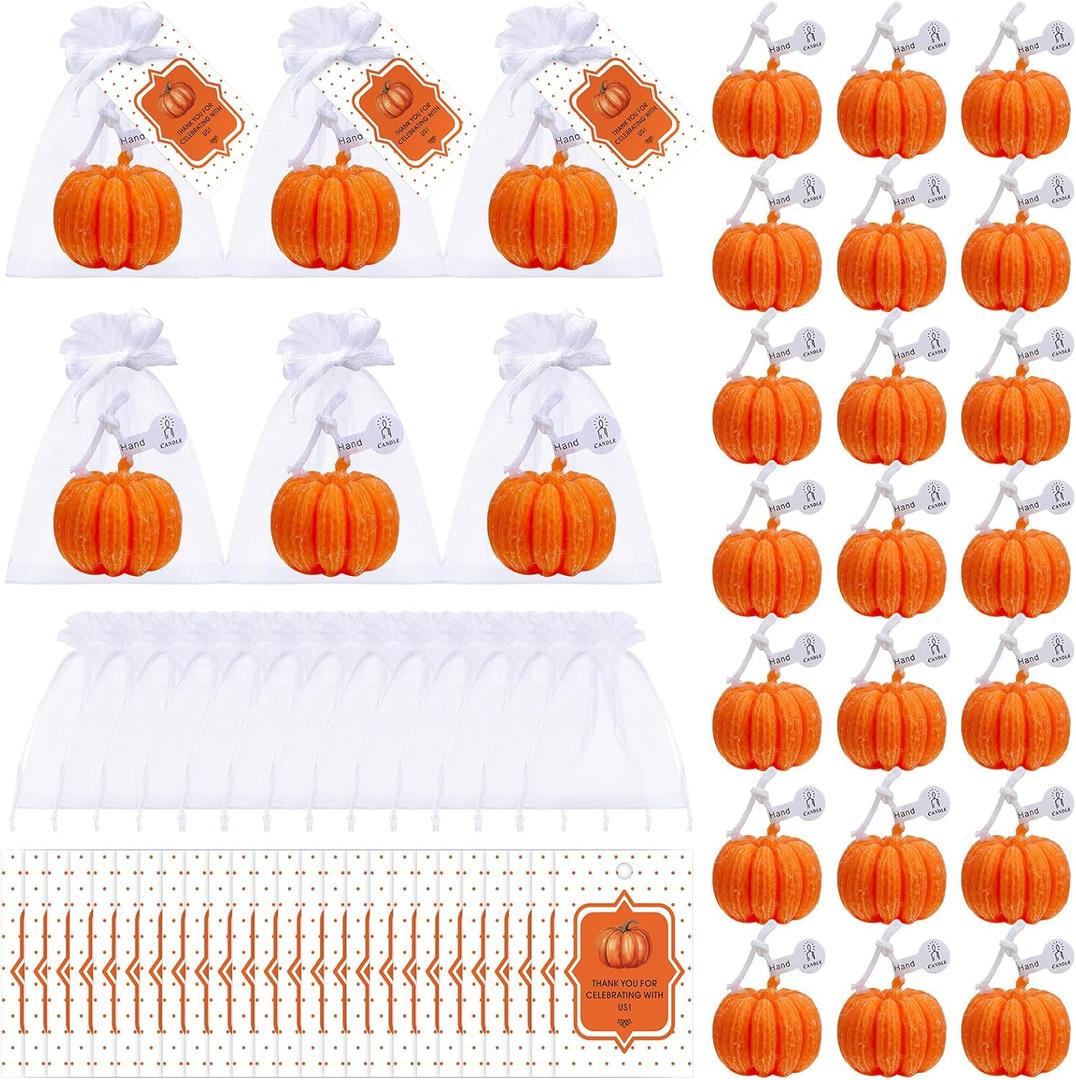 Treela 24 Set Pumpkin Candles Fall Baby Shower Party Favors for Guests Little Pumpkin Thank You Return Gifts Bulk for Thanksgiving Autumn Baby Shower Wedding Favors (Orange)