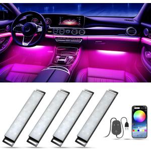 Honalia Car LED Lights Interior, RGB Interior Car Lights with App Control and Music Sync, USB Under Dash LED Lights for Jeeps, Trucks SUVs, DC 5V (4-Lines USB Port)