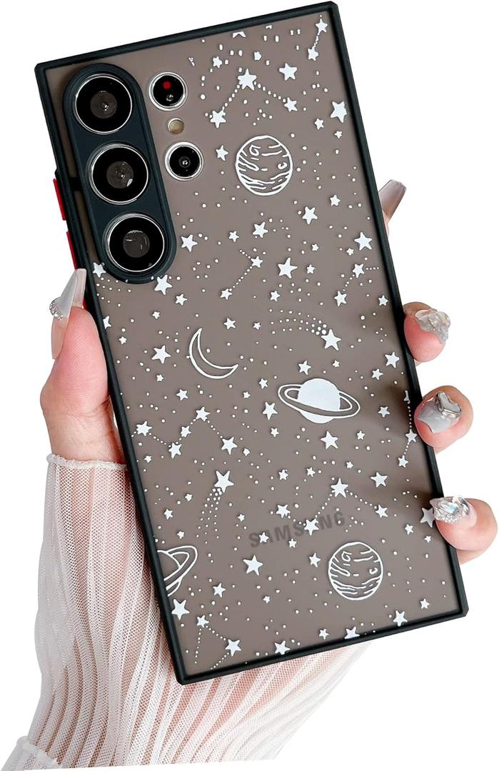 ZTOFERA for Samsung Galaxy S22 Ultra 5G Case 6.8",Planet Star Pattern Protective Phone Case Translucent Frosted Hard PC Back Shockproof Silicone Bumper Cover for Galaxy S22 Ultra,White