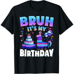 Bruh Its My Birthday Llama Pinata Kids Boys Girls T-Shirt L