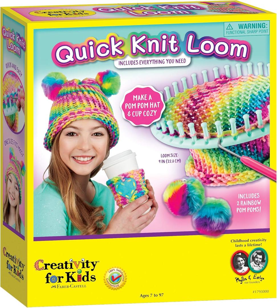 Creativity for Kids Quick Knit Loom Kit - Knitting Kit for Kids, Make Your Own Pom Pom Hat And Accessories, Knitting Loom Crafts for Kids