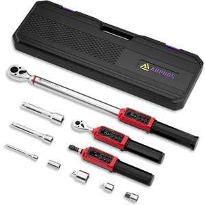 1/4" 3/8" 1/2" Digital Torque Wrench Screwdriver Set, 11Pcs Electronic Torque Wrench Screwdriver Set, 0.8-53.1 In.lb, 0.66-44.29 Ft.lb, 3.8-250.8 Ft.lb with Vibration Handle for Bike, Moto, Car (0.8-53.1 In.lb+0.66-44.3 Ft.lb+3.8-250.8 Ft.lb)