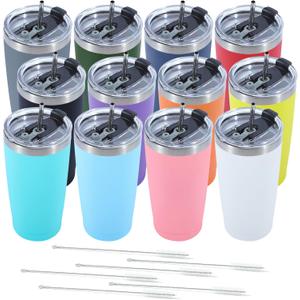 Dongni 20oz Tumbler Bulk Stainless Steel Vacuum Insulated Tumblers with Lid Double Wall Travel Mug Powder Coated Coffee Cup, Suitable for Ice Drinks and Hot BeverageMix 12 pack