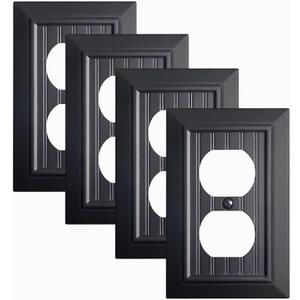 Black Classic Beadboard Wall Plates,Light Switch Covers,Electrical Outlet Covers, Switch Plates of Various Combination, Nature Bamboo Fiber Wall plate (1 Gang Duplex 4PK)