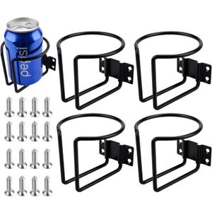 4 Pcs Cup Holders for Boat,Stainless Steel Wall Mounted Cup Holder for Drinks,Black Ring Cup Holder Drink Holder for Marine Boat,Pontoon,Yacht,Truck,RV,Tractor