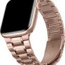HITZEE Metal Bands Compatible with Apple Watch Band 42mm 41mm 40mm 38mm, Stainless Steel Replacement Men/Women Band Strap Compatible for iWatch SE3 2 1 Series 11 10 9 8 7 6 5 4-1, Rose Gold