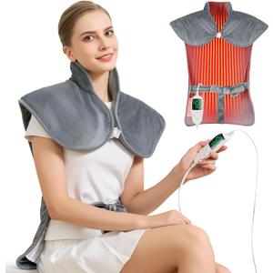 Electric Weighted Heating Pad for Neck Back Shoulder Pain Relief, Birthday Gifts for Women Men Mom Dad Elderly, 25"x37" Large Full Body Heating Pad for Menstrual Cramps - 5 Heat Levels/Auto Shut-Off (Gray)