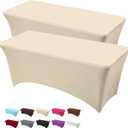 HZDHCLH Spandex Tablecloth 2 Pack 6FT Table Cover for Rectangular Tables Elastic Fitted Tablecloth Tight, Fitted, Washable and Wrinkle Resistant Protector for Party, Wedding, Banquet (Beige)