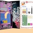 OLED for Samsung Galaxy S22 Ultra 5G LCD Display Screen Assembly Replacement for Samsung S22 Ultra Touch Digitizer Screen with Frame Toolkits S908U S908A US Version (Burgundy)