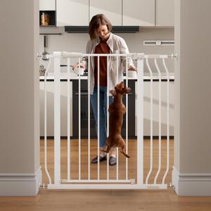 Elevon Pet Gate for Dogs, Pressure Mounted with Auto Close, Adjustable Width 29.1-33.8 Inch x 36 Inch, White