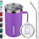 BJPKPK Insulated Coffee Mug with 2 Lids, 25oz Stainless Steel Insulated Tumbler with Handle, Double Wall Vacuum Coffee Cup, BPA Free Leak Proof Thermos for Travel & Home, Purple