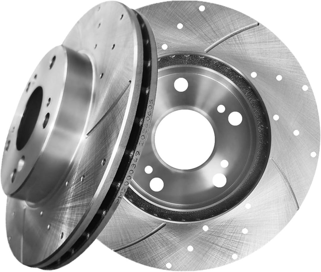 PM Auto Front Drilled Slotted Disc Brake Rotors Replacement For 2013 2014 Acura ILX Hybrid, 2012-2015 Honda Civic, Automotive Replacement Brake Rotors