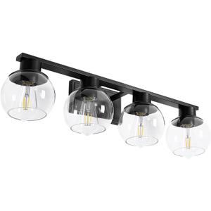 PAZALA 4-Lights Bathroom Vanity Light, Modern Bathroom Lighting Fixtures with Globe Glass Shade, 30in Matte Black Wall Sconce for Bath Over Mirror Kitchen Cabinet Bedroom Hallway Farmhouse, E26 Base