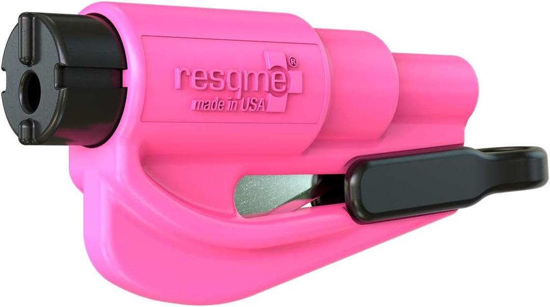 2 x resqme The Original Emergency Keychain Car Escape Tool, 2-in-1 Seatbelt Cutter and Window Breaker, Made in USA, Pink - Compact Emergency Hammer