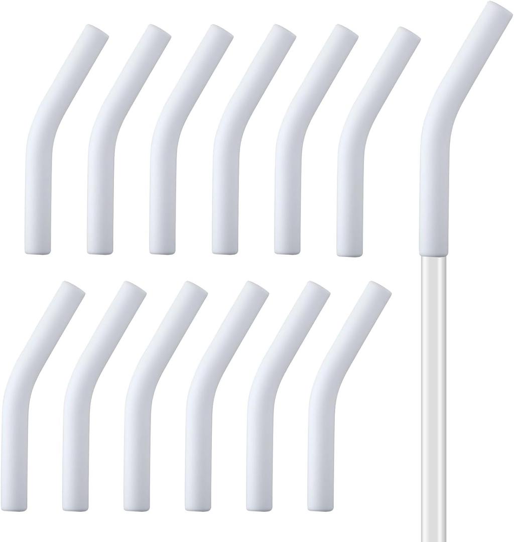 13pcs Silicone Straw Tips, Soft Reusable Drinking Straw Topper Fit for 8mm Outer Diameter for Hydraflow Straw Replacement Tip Covers BPA Free for Stainless Steel Straws (White)