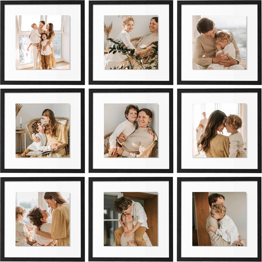 eletecpro 12x12 Floating Picture Frames Set of 9 Display Any Size Photo up to 12x12 Double Acrylic Cover Square Photo Frame Wall Hanging Gallery Decor, Black (12x12, Black)