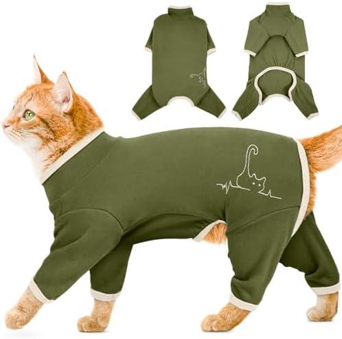 ADNIKIA Cat Pajamas for Cats Only, Sticky Hair Cat Clothes, Sphynx Hairless Cats Sweater, Recovery Suit After Surgery, Prevent Lost Hair Kitten Onesie Shirts Costumes Outfits for Pet, L