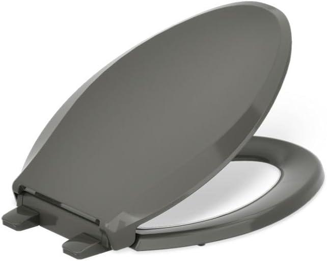 KOHLER 4636-RL-58 Cachet ReadyLatch Elongated Toilet Seat Slow Close, Soft Close Toilet Seat Quiet Lid, Contoured Grip-Tight Bumpers Installation Hardware, Aparment Essentials, Thunder Gray