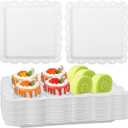 White Plastic Serving Trays,20 Pack Square Serving Platters Decorative White Tray Dessert Table Trays,Cake Serving Platters Catering Trays Cookie Serving Trays Fast Food Trays,9.6x9.6
