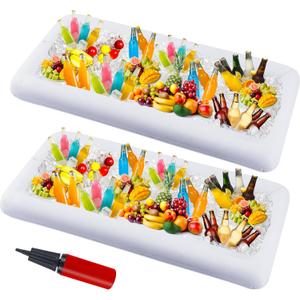 2 Packs Inflatable Ice Serving Trays, 51"x25"x4.5" Oversized PVC Inflatable Salad Serving Bars Ice Cooler with Drain Plug, Blow Up Food Drink Chilling Container for Buffet BBQ Pool Parties