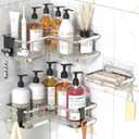 YASONIC Corner Shower Caddy Organizer, Self-Adhesive Rustproof Bath Shelves with Soap Holder & 4 Hooks, Large Capacity Shower Storage Rack For Bathroom Organization, (3Pack, Silver)