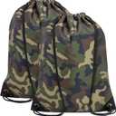 2PCS Drawstring Bags Bulk, String Backpack for Men Women, Cinch Bag Draw String Back Bag for Gym, Sports, Travel, Swimming, Beach, Green Camo