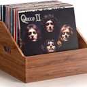 Wood Vinyl Record Storage, Retro & Durable Vinyl Crate and Record Holder, Album Storage Record Case Box for 60+ Records, Perfect Record Organizer for Home Decor and Collection Display(Brown) (1 Pack)