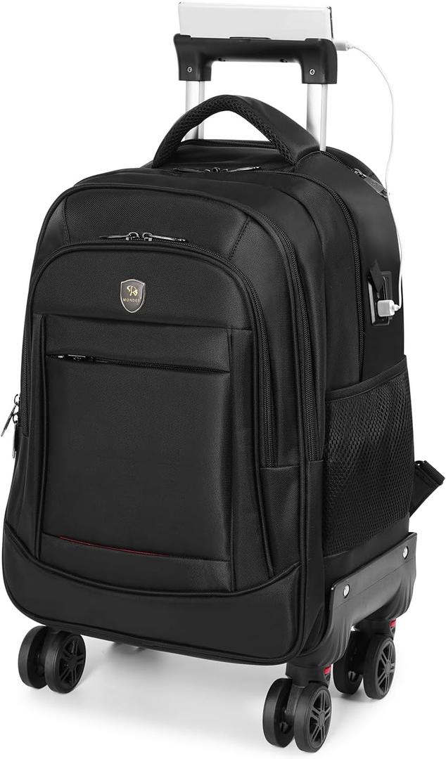 360° rotating Water Resistant Rolling Backpack with 4 Removable Wheels for Adults,Airline Approved Carry on Luggage Fit 15.6 Inch Laptop Travel Backpack with USB Charging Port, 18in