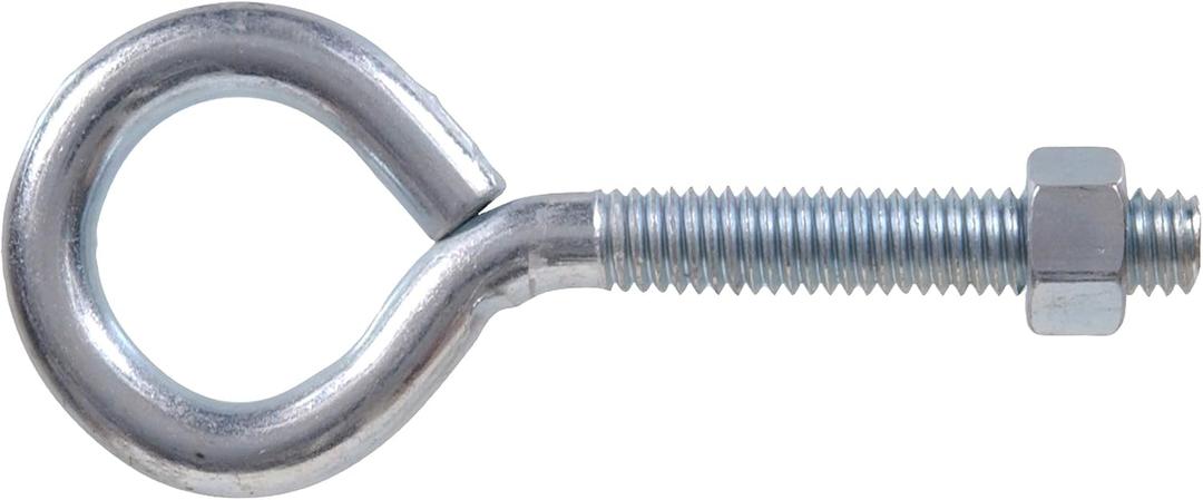 Hillman 10 Pcs Zinc Eye Bolts with Nuts (#4 x 2-1/2") | Steel Eye Bolts for Hanging, Tie-Downs & Cable Support | Corrosion-Resistant Fasteners for Indoor Hardware, Framing & Utility Applications