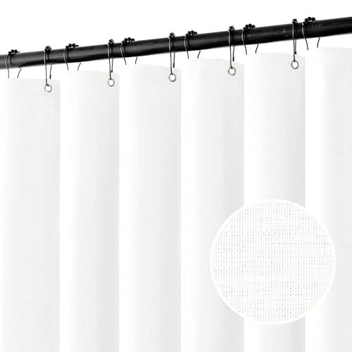 MIULEE Extra Long Linen Shower Curtain 96 Inches Long with 12 Metal Hooks Washable Heavy Fabric Shower Curtain Set Waterproof Thick Cloth Shower Curtains for Bathroom Hotel Bathtub, White