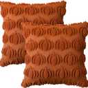 AVOIN colorlife Fall Pumpkin Caramel Throw Pillow Covers, 18 x 18 Inch Seasonal Autumn Thanksgiving Harvest Decoration Soft Plush Faux Fur Jacquard Cushion Case Decoration for Sofa Couch Set of 2