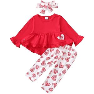 Kucnuzki Baby Girl Clothes Toddler Girl Outfit Ruffle Sleeve Shirt Floral Pant Set Fall Winter Clothing for Girl