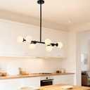 Chandelier Light Fixture Linear Chandelier Morder Black Milk Globe Glass 8 Lights Chandeliers for Dining Room Lighting Fixtures Hanging,