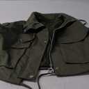 Tankaneo Womens Cropped Jacket Zip Up Lightweight Oversized Utility Anorak Coat with Pockets (Large, Army Green)