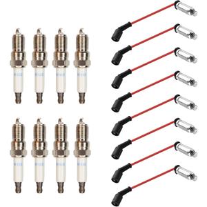 8 Pcs Spark Plug Wires & 41-110 Iridium Spark Plugs Fit for 2000-2013 Chevy Silverado, Tahoe, Suburban, GMC Sierra, Yukon, Cadillac Escalade 4.8L 5.3L 6.0L 6.2L V8, Replace 41-162 9748HH 9748UU