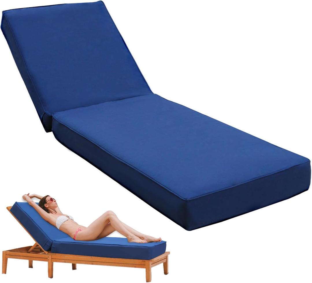 Outdoor Chaise Lounge Cushion 80"x26"x5.9", Waterproof 5.9" Extra Thickness Lounge Cushion with Removable Cover, Patio Lounge Chair Cushions for Outdoor Furniture, Navy Blue (1 Pack-80x26x5.9 Inches)