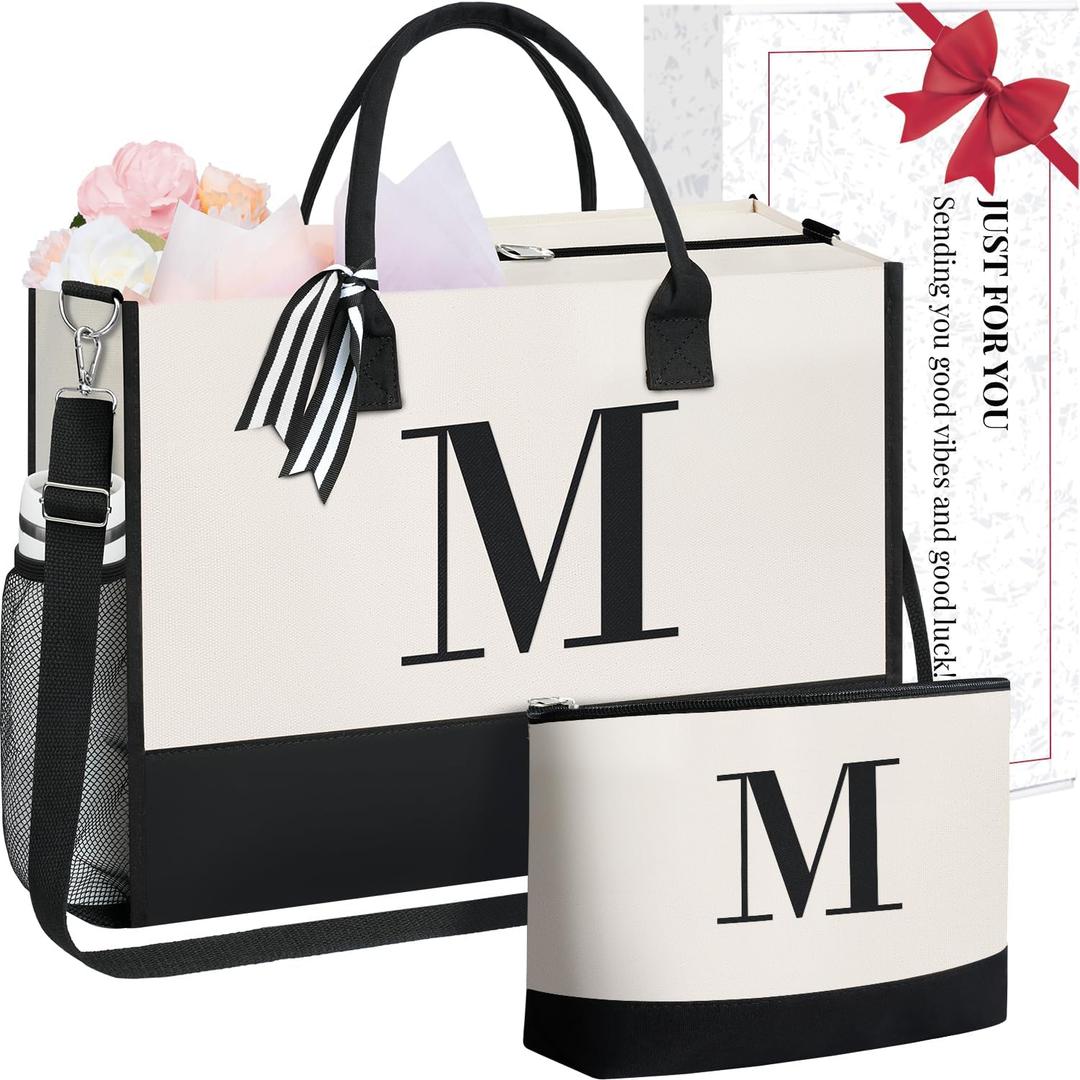 BAGAIL Personalized Initial Tote Bag,Birthday Gifts for Women, Monogrammed Beach Bag for Mom, Teachers, Friends