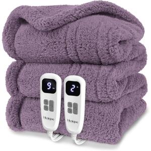 Heated Blanket Electric Blanket Queen - Fast Heating Blanket Throw Dual Control Double Sided Sherpa with 10 Heating Levels & 2-10 Hours Auto Off, Mashine Washable, 84 x 90 Inches, Purple