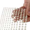165PCS Pearl Stickers for Crafts - Flatback Adhesive Half Pearls for DIY Scrapbooking, Nail Art, Makeup, Phone Decoration  White Plastic Semi-Circle Design (3mm to 6mm, 95x88mm Sheet)