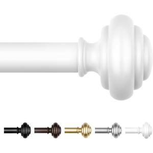 KAMANINA Curtain Rods for Windows 48 to 84 Inches, Adjustable Length Heavy Duty Curtain Rod, 7/8 Inch Decorative Drapery Rods with Modern Finials and Brackets, Ivory White