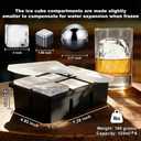 Large Silicone Ice Cube Tray with Lid & 8 Stainless Steel Whiskey Stones - Easy Release 2 Inch Square Ice Mold & Reusable Metal Chilling Rocks Set for Cocktails, Bourbon, Scotch - Gifts for Men-BLACK