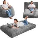 Hobestluk Bean Bag Chair Convertible Beanbag Chairs for Adults, 3 in 1 Bean Bags with Stripe Cover, Adult Bean Bag Chair for Living Room, Bedroom (Grey, Twin)