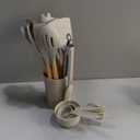 Umite Chef Kitchen Cooking Utensils Set, 33 pcs Non-Stick Silicone Cooking Kitchen Utensils Spatula Set with Holder, Wooden Handle Silicone Kitchen Gadgets Utensil Set (Khaki)