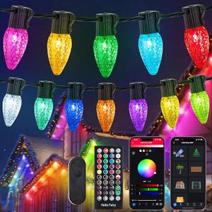 Smart C9 Christmas Lights Outdoor, 78FT 100LED RGB Color Changing String Lights, App&Remote Control, Music Sync, Connectable LED Christmas Tree Lights for Outdoor House Holiday Decoration