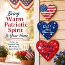 4th of July Decorations Wooden Heart Door Hanger, Patriotic Wreath for Front Door, American Flag God Bless America Hanging Sign, Red White Blue Memorial Day Wall Porch Dcor